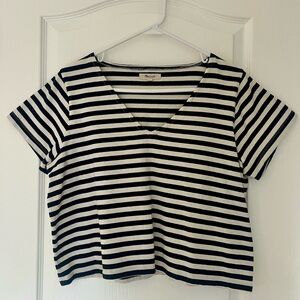 Navy and Cream Striped Crop Top